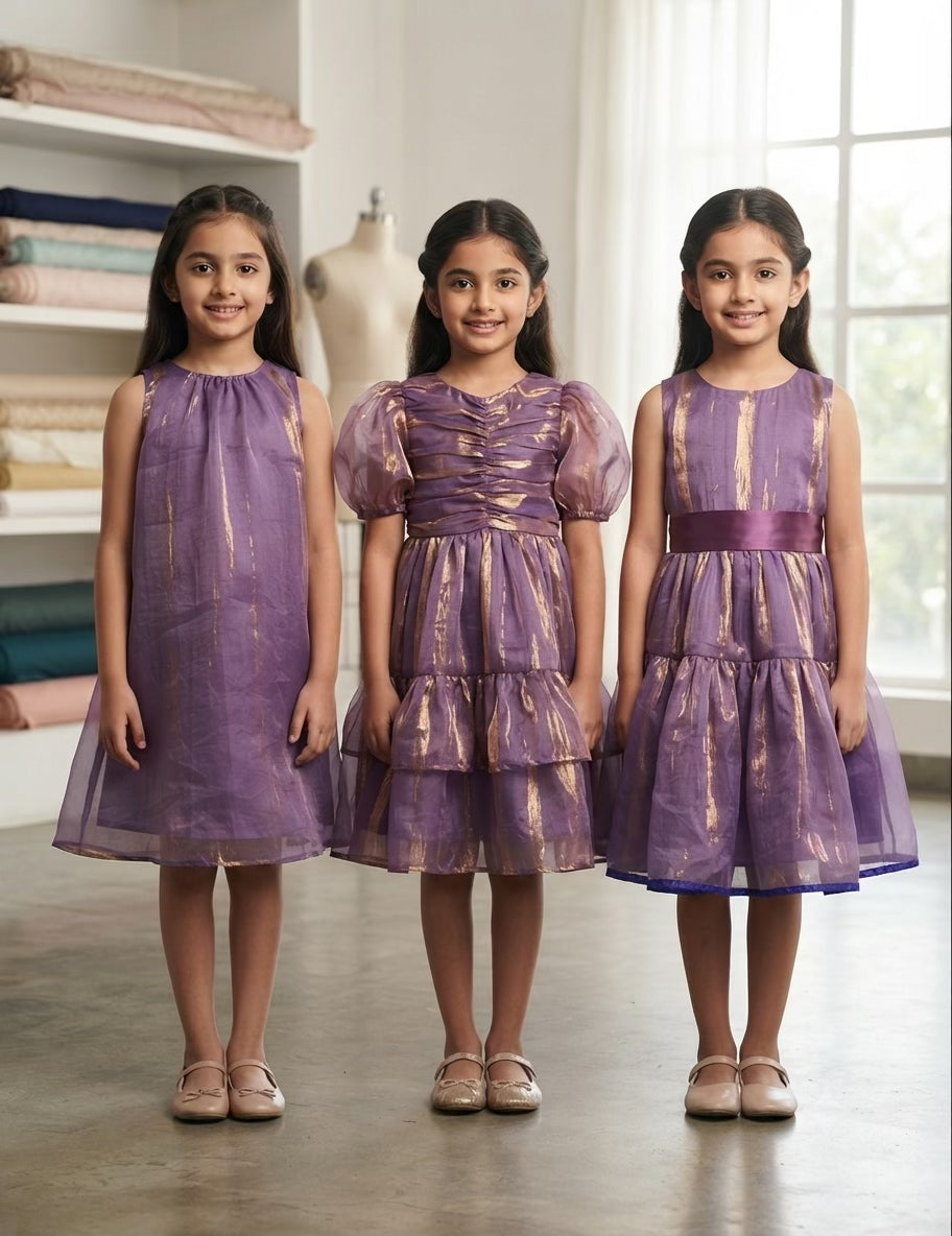 Luxurious Purple & Gold Crushed Fendi Fabric - draped to show fall and sheen
