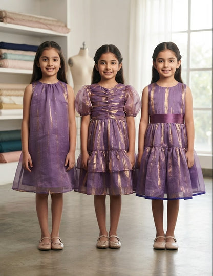 Luxurious Purple & Gold Crushed Fendi Fabric - draped to show fall and sheen