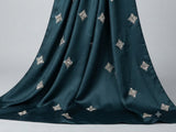 Golden Glitter Thread Embroidered Motifs on Dark Teal Malai Chanderi Silk Fabric