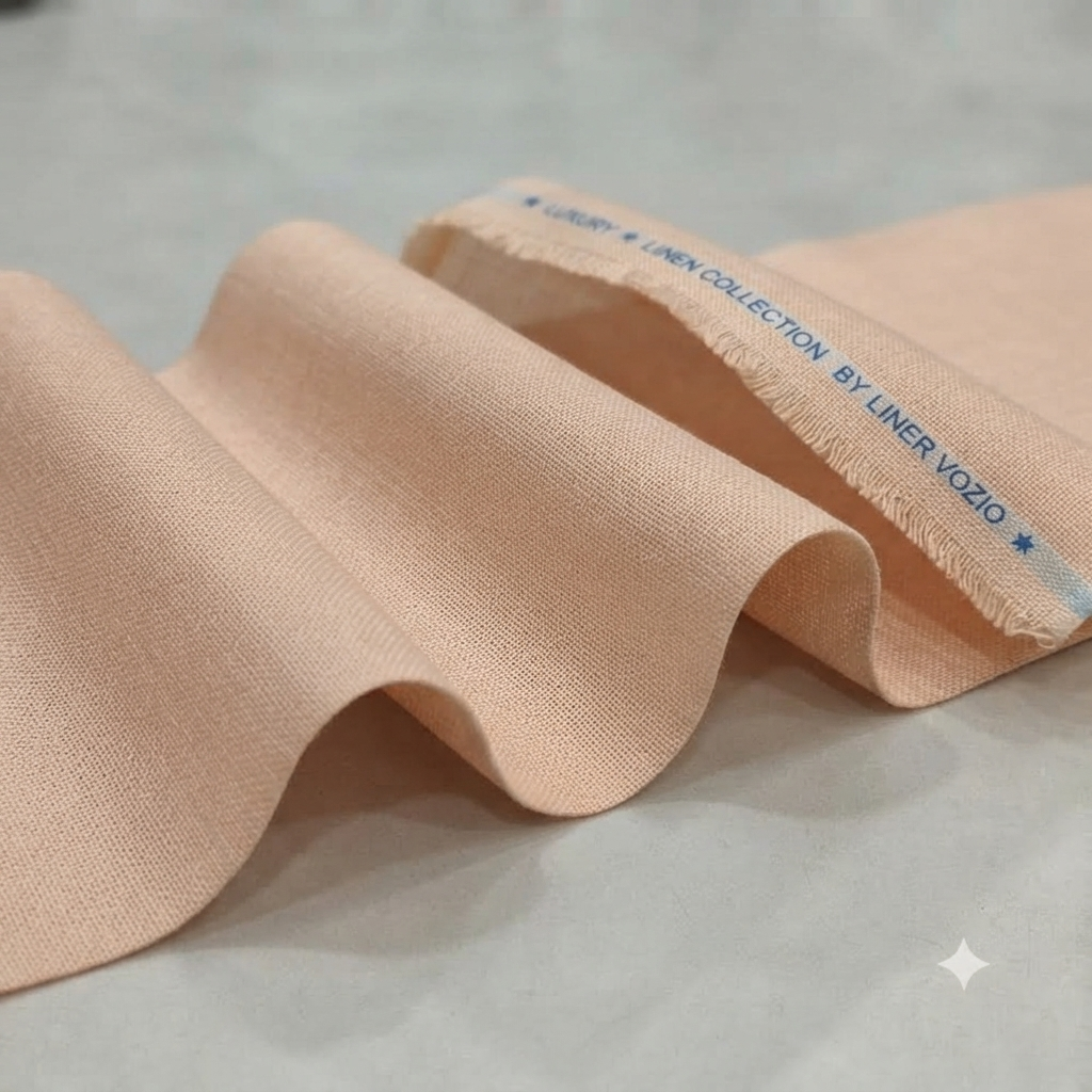 Peachy Apricot Luxury Canvas Cotton Linen Collection Fabric - draped to show fall and sheen