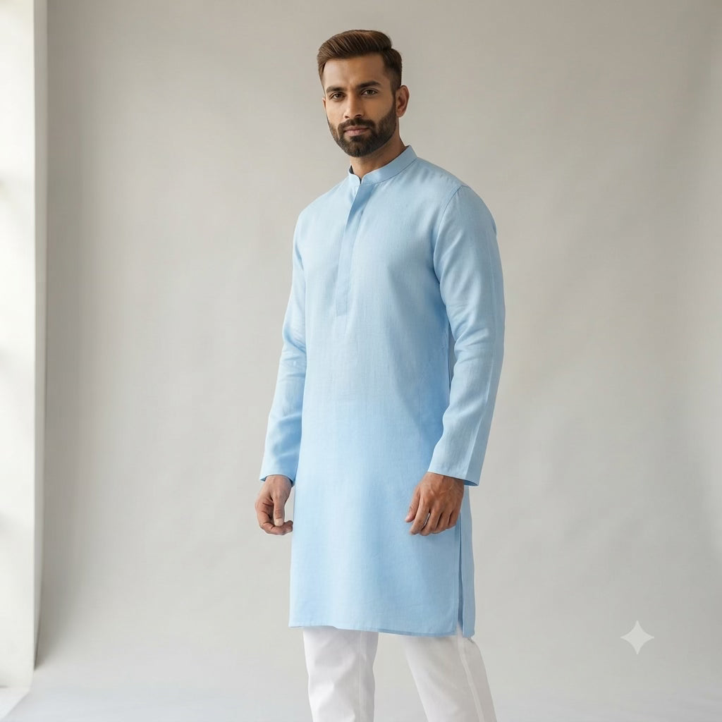 Sky Blue Luxury Canvas Cotton Linen Collection Fabric - full fabric view