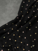 Black Star Georgette Fabric with Multicolour Glitter Embroidered Floral Motifs