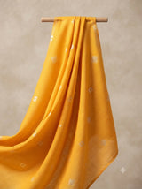 Golden Orange-Yellow Cotton Linen with Self-Weave White Motifs