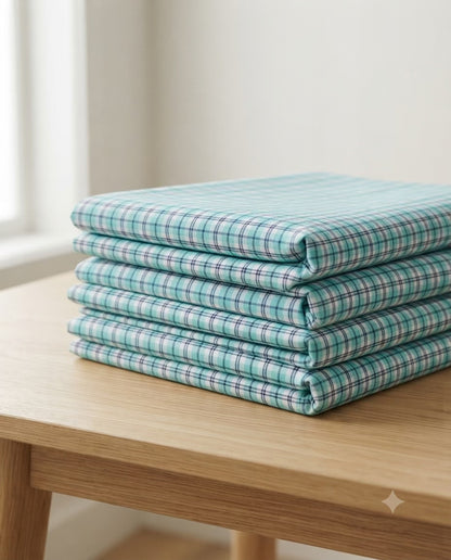Aqua Blue & White Gingham Window-Pane Check Spun Poly Shirting Fabric