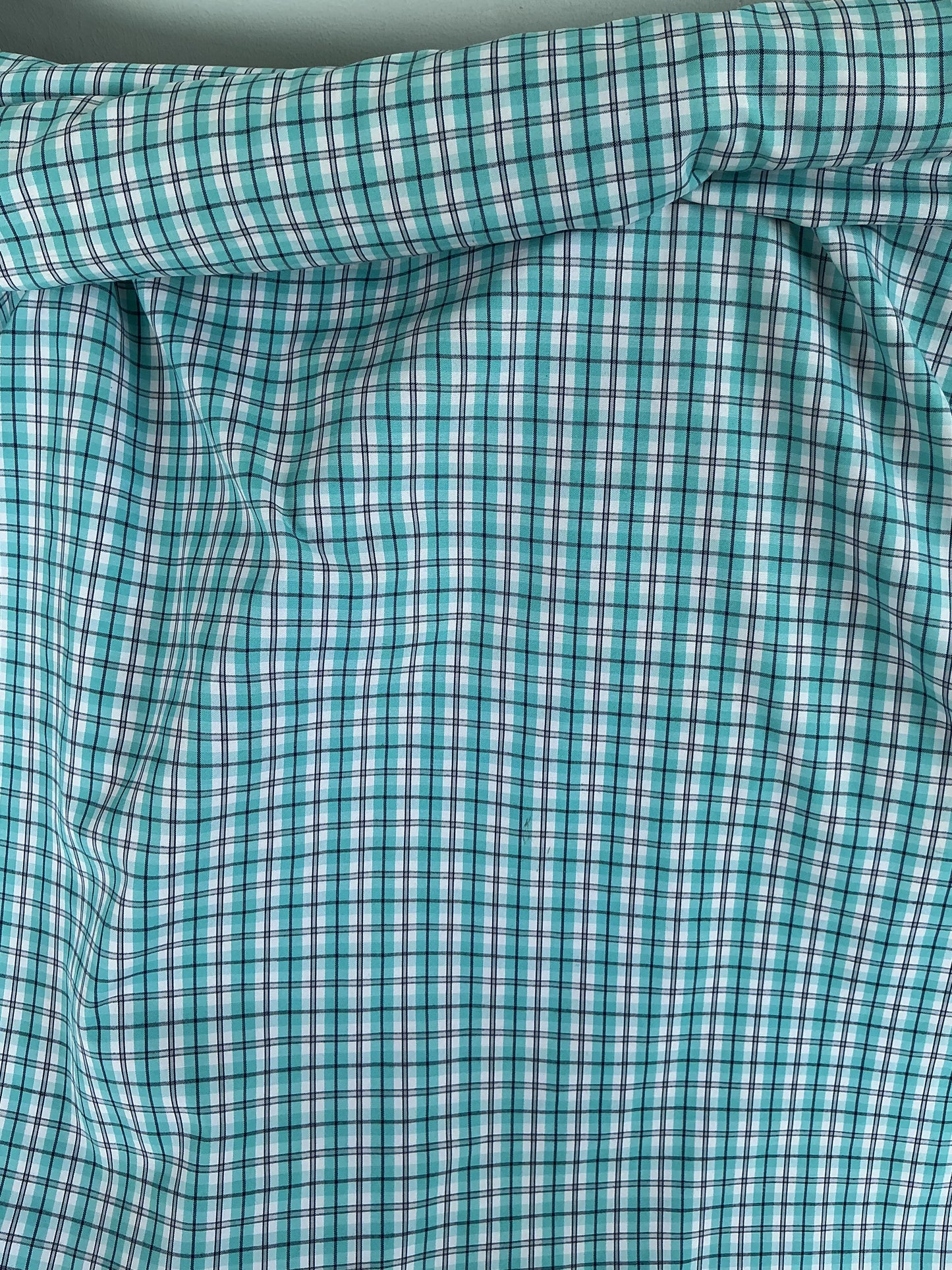 Aqua Blue & White Gingham Window-Pane Check Spun Poly Shirting Fabric