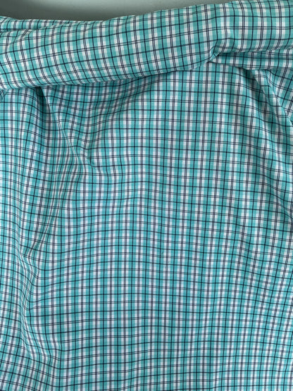 Aqua Blue & White Gingham Window-Pane Check Spun Poly Shirting Fabric