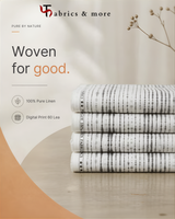 100% Pure Linen Digital Print Fabric – Charcoal Shibori Stripe on Off-White | 60 Lea (No Cotton)