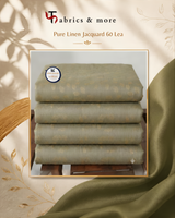 Olive Green with Gold Leaf Motif 100% Pure Linen Jacquard Fabric (No Cotton)