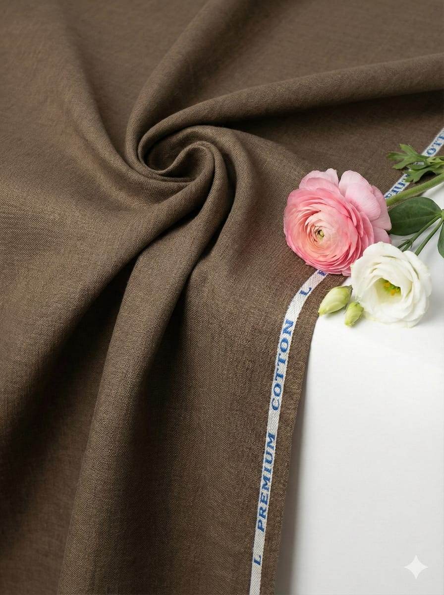 Walnut Brown Premium Cotton Linen Fabric (60 lea)