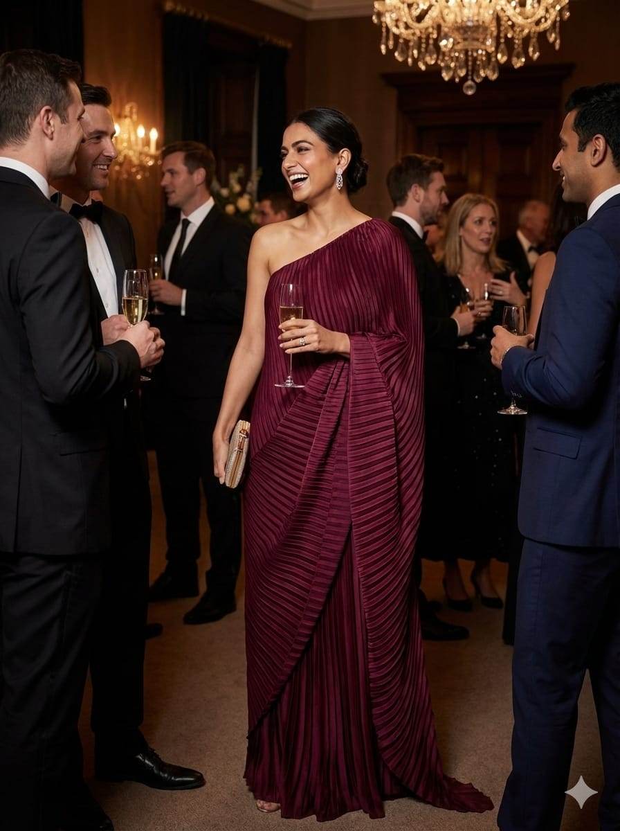 Wine colour Pleated Georgette Fabric