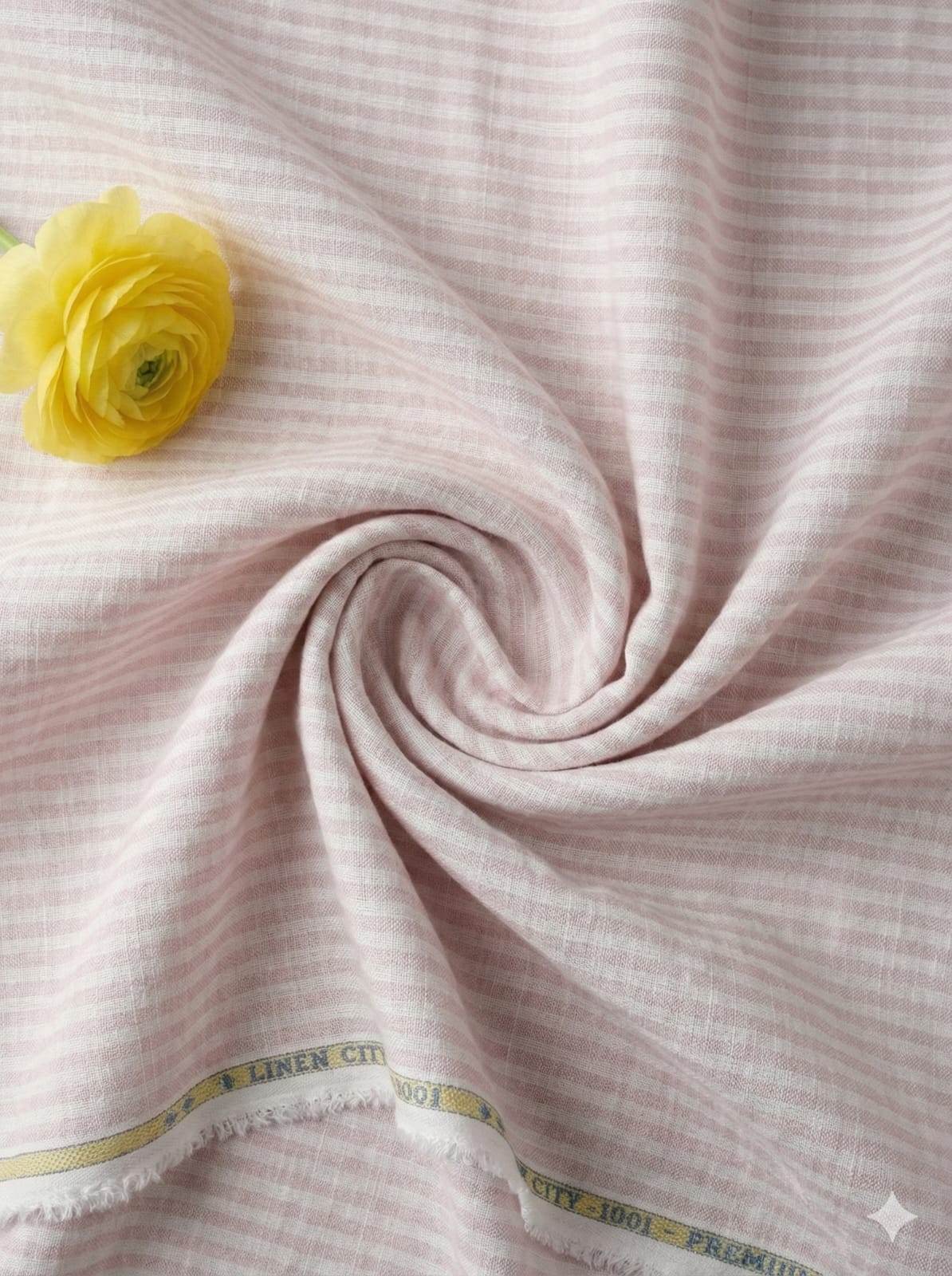 Onion Pink & White Striped Cotton Linen Fabric (60 lea)