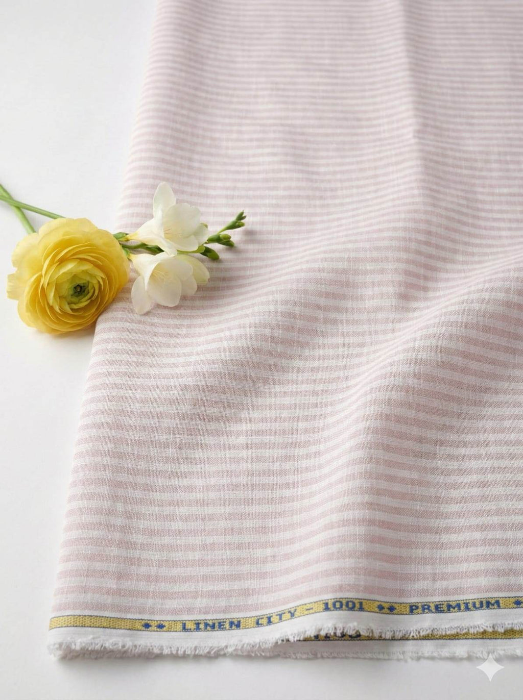 Onion Pink & White Striped Cotton Linen Fabric (60 lea)