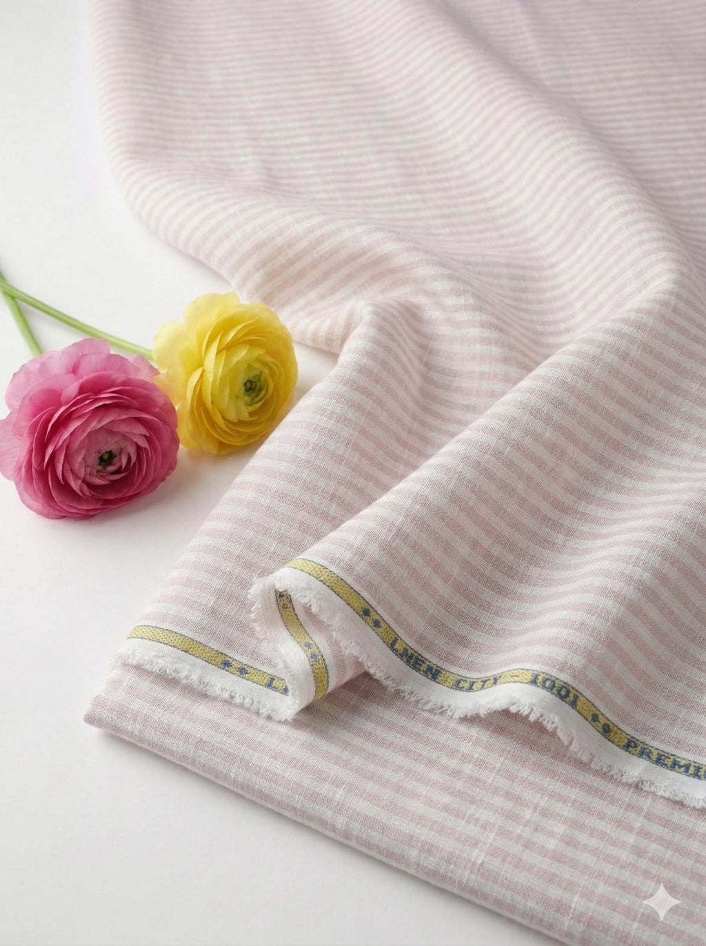 Onion Pink & White Striped Cotton Linen Fabric (60 lea)