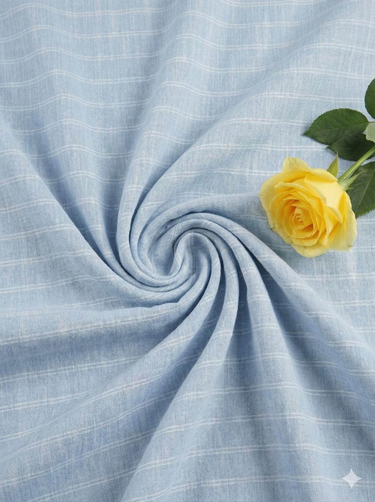 Sky Blue White thin Stripe Cotton Linen Fabric(60 lea)