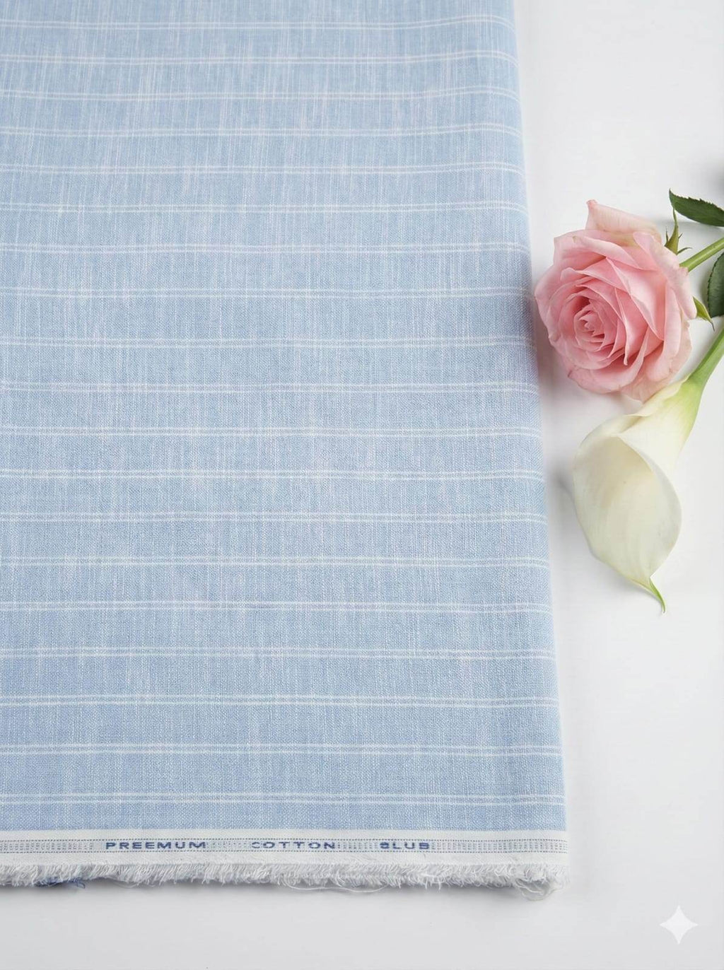 Sky Blue White thin Stripe Cotton Linen Fabric(60 lea)