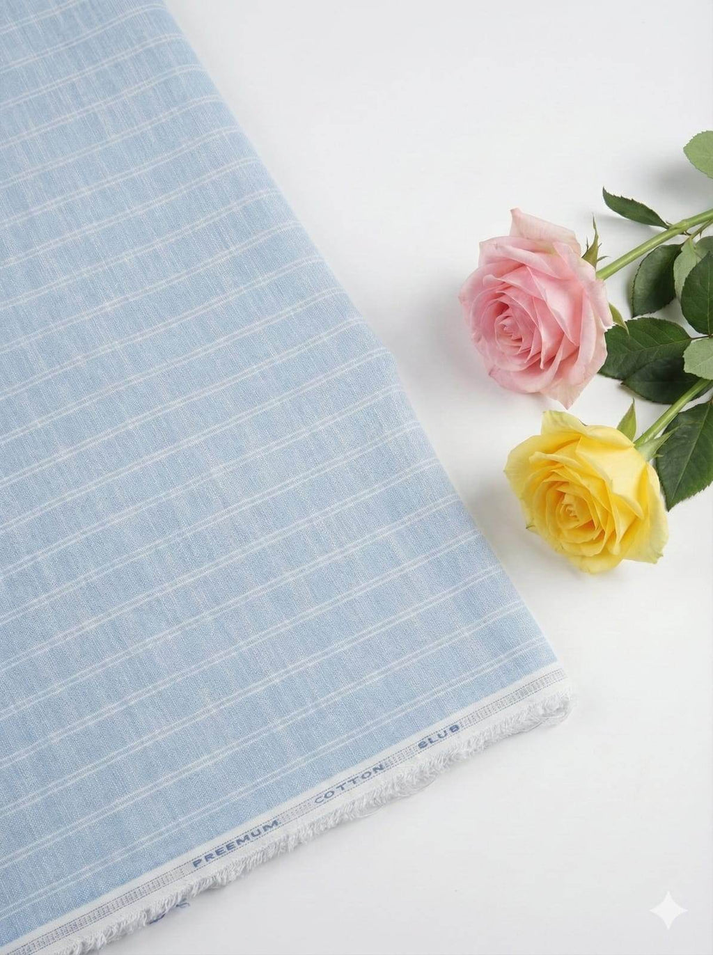 Sky Blue White thin Stripe Cotton Linen Fabric(60 lea)