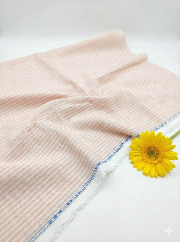 Peach-ish pink Horizontal striped Cotton Linen (60 lea)