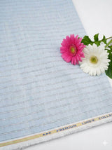 Sky Blue Premium Cotton Linen Fabric with Grey white grey thin Lines