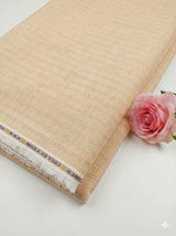 Peachish Orange Premium Cotton Linen Fabric with Grey White Grey Thin Lines