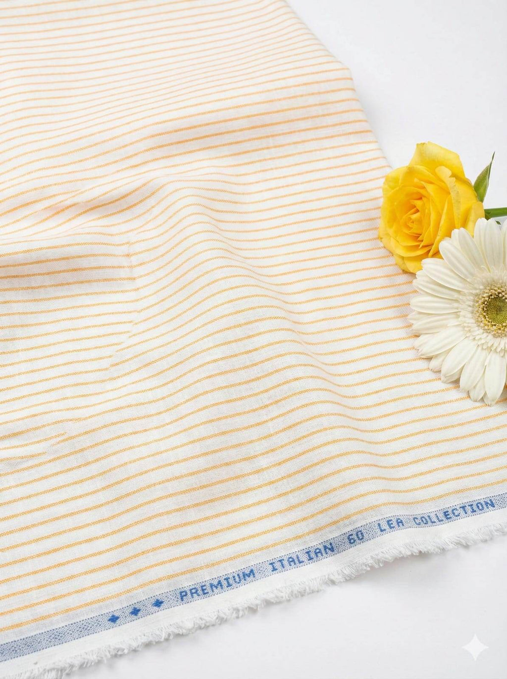 White Premium Cotton Linen with Peachish orange Stripes