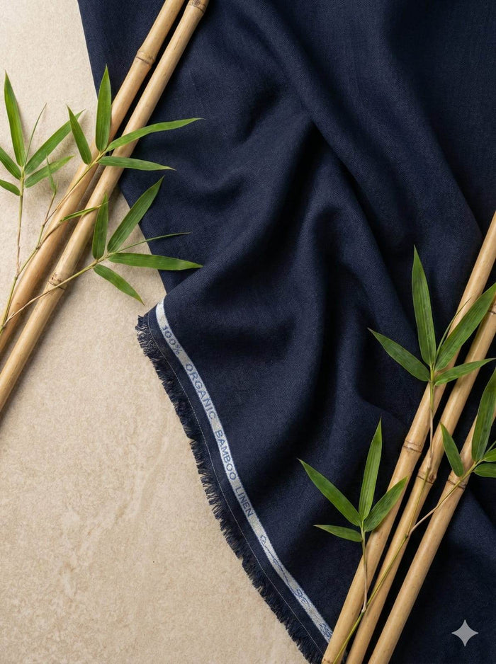 Oxford Blue 100% Organic Bamboo Cotton Linen Fabric