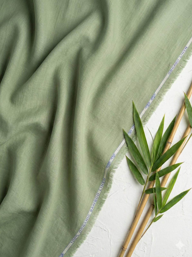 Dusty Green 100% Organic Bamboo Cotton Linen Fabric