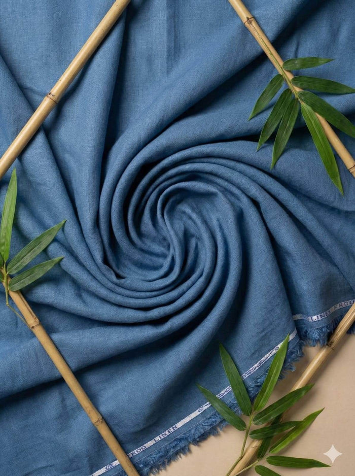 Denim Blue 100% Organic Bamboo Cotton Linen Fabric