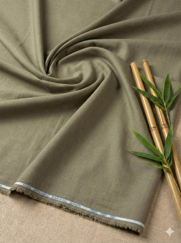 Dusty Greenish Brown 100% Organic Bamboo Cotton Linen Fabric