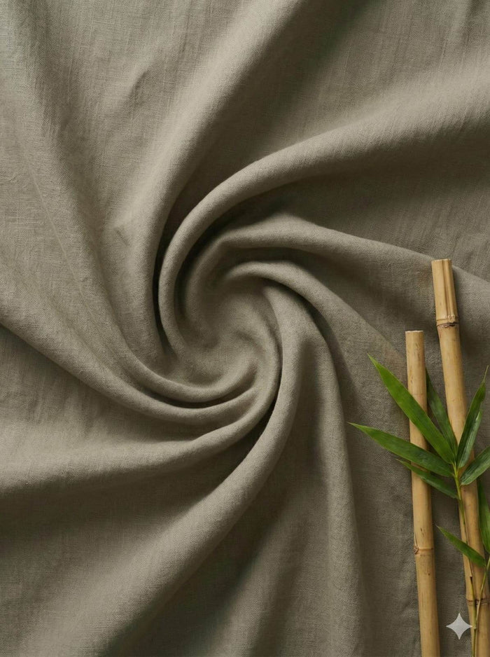 Dusty Greenish Brown 100% Organic Bamboo Cotton Linen Fabric