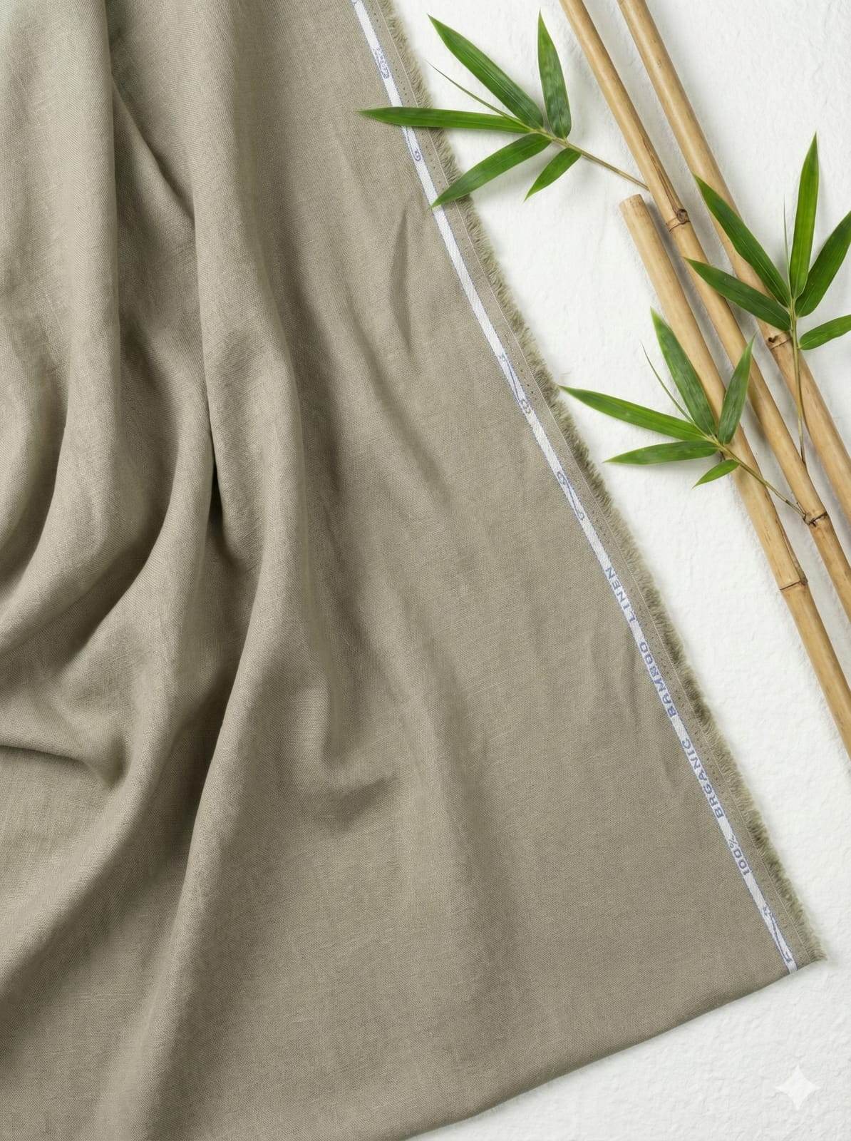 Eucalyptus Mint Brown 100% Organic Bamboo Cotton Linen Fabric