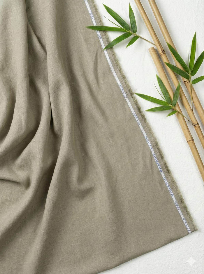 Eucalyptus Mint Brown 100% Organic Bamboo Cotton Linen Fabric