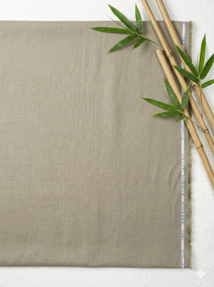 Eucalyptus Mint Brown 100% Organic Bamboo Cotton Linen Fabric