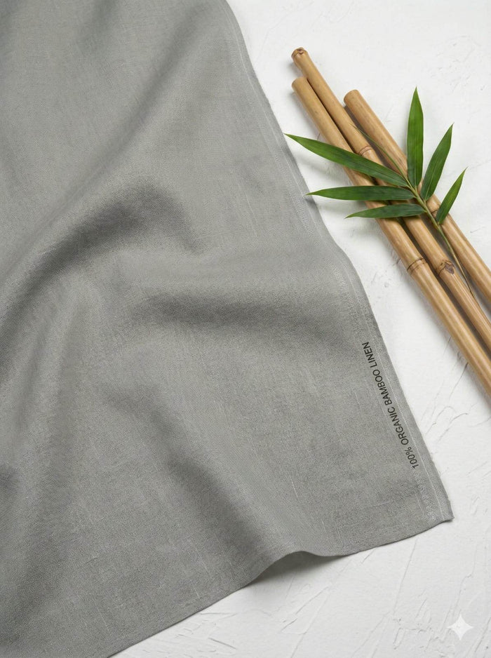 Grey 100% Organic Bamboo Cotton Linen Fabric