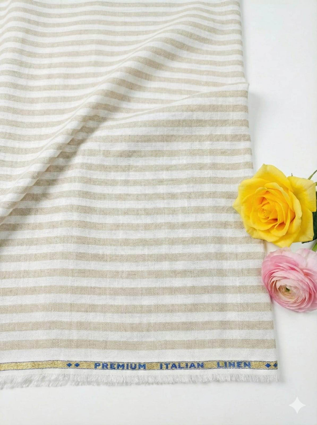 Khakee & White Stripes Cotton Linen Fabric
