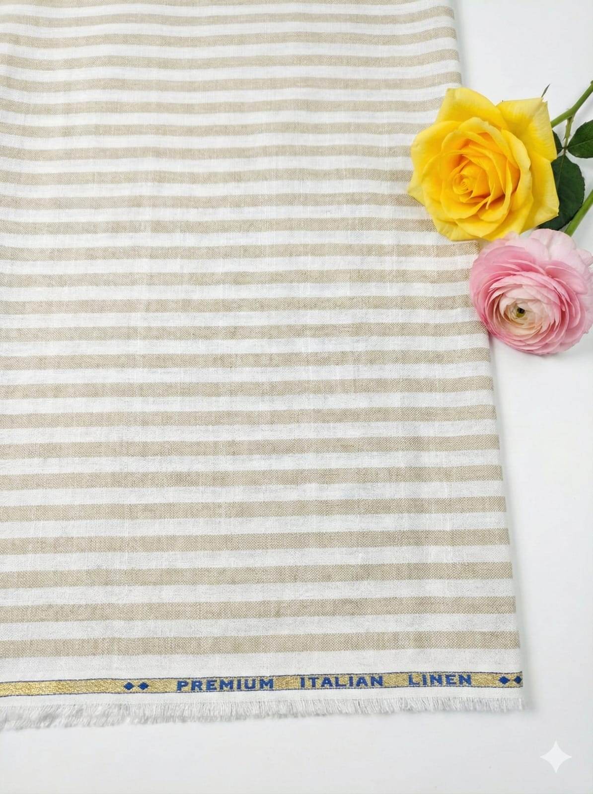 Khakee & White Stripes Cotton Linen Fabric