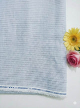 Sky Blue Cotton Linen fabric With Black Horizontal Lines