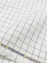 Off white Cotton Linen  Fabric with Black checks