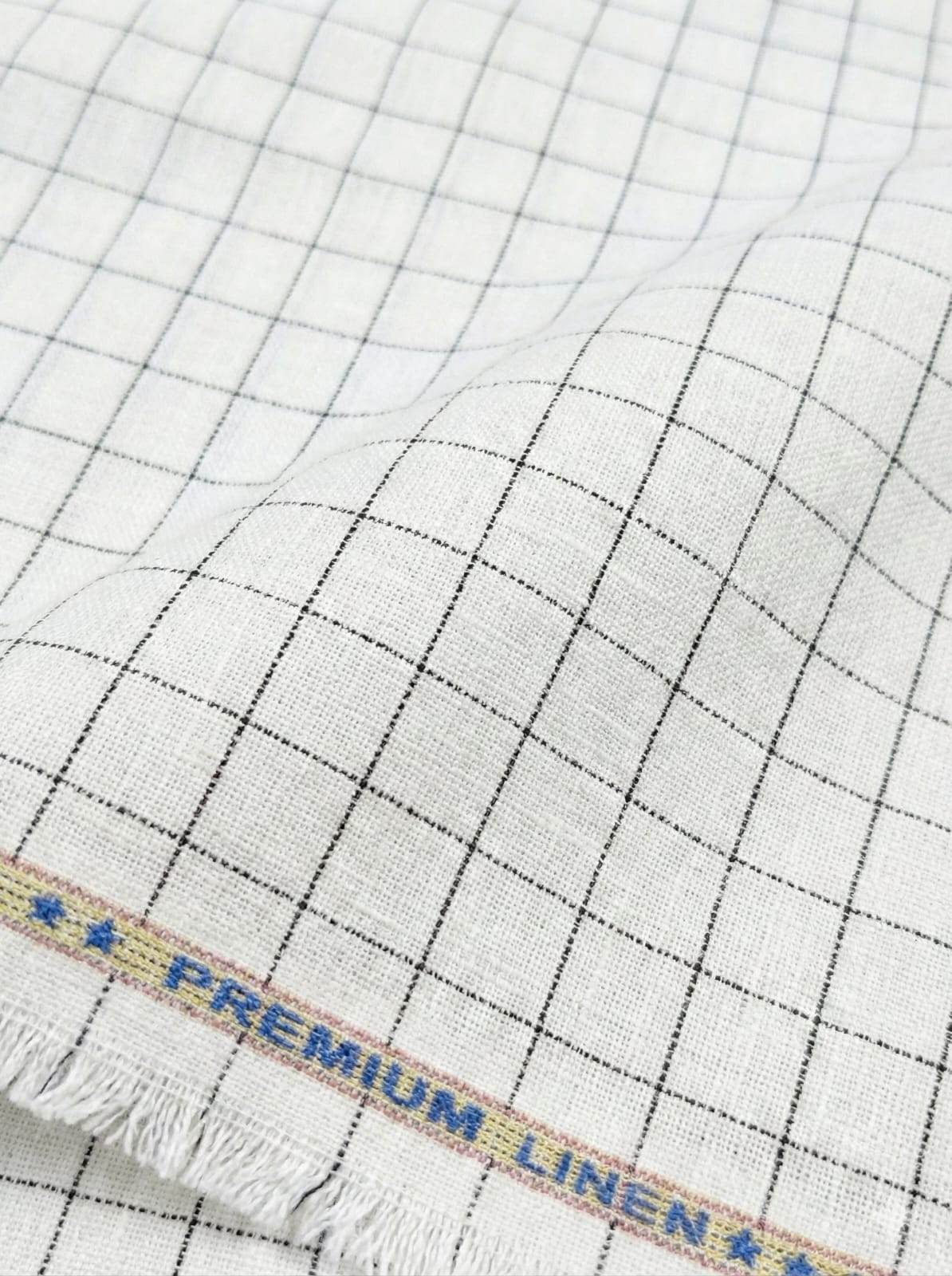 Off white Cotton Linen  Fabric with Black checks