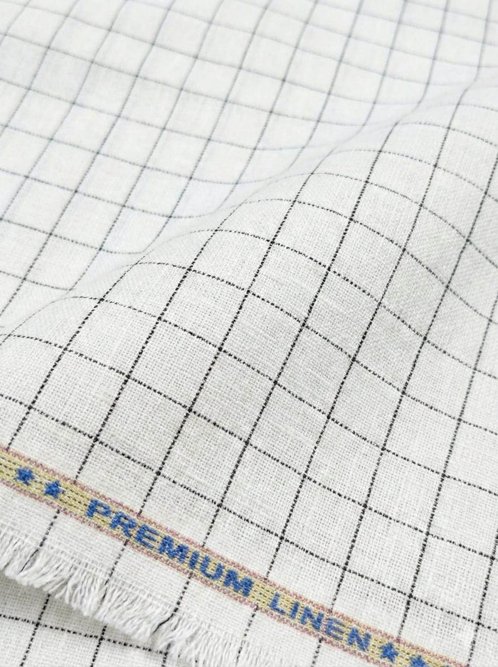 Off white Cotton Linen  Fabric with Black checks