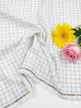 Off white Cotton Linen  Fabric with Black checks