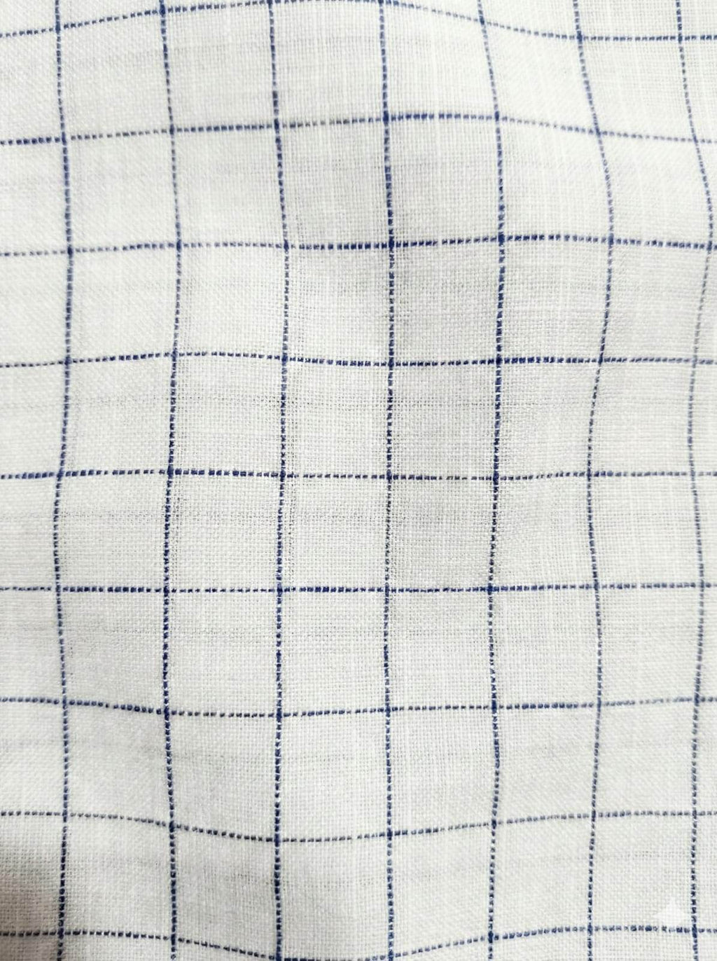Off white Cotton Linen Fabric with Blue checks