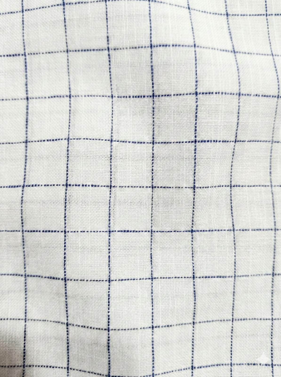 Off white Cotton Linen Fabric with Blue checks