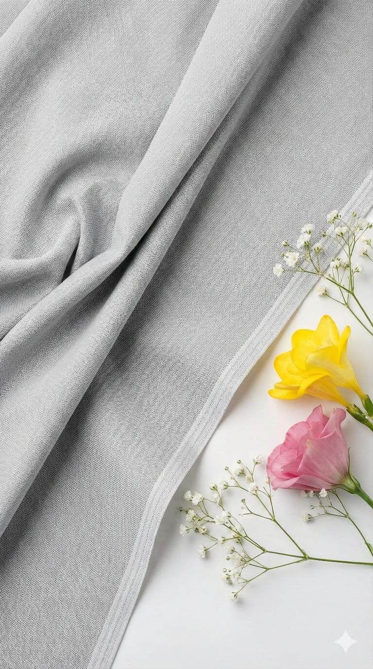 Light Grey plain Self Weaved Cotton Fabric