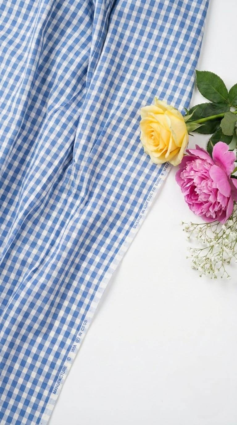 Blue & White checks shirting Fabric blend with cotton & polyster