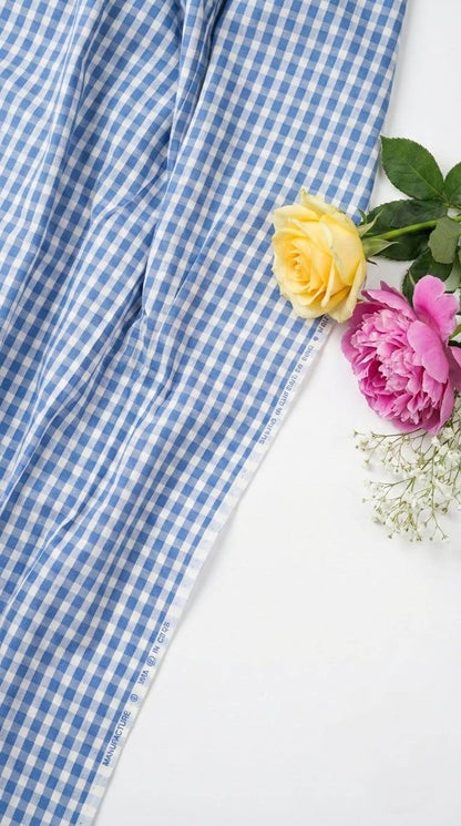 Blue & White checks shirting Fabric blend with cotton & polyster