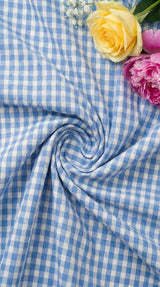 Blue & White checks shirting Fabric blend with cotton & polyster