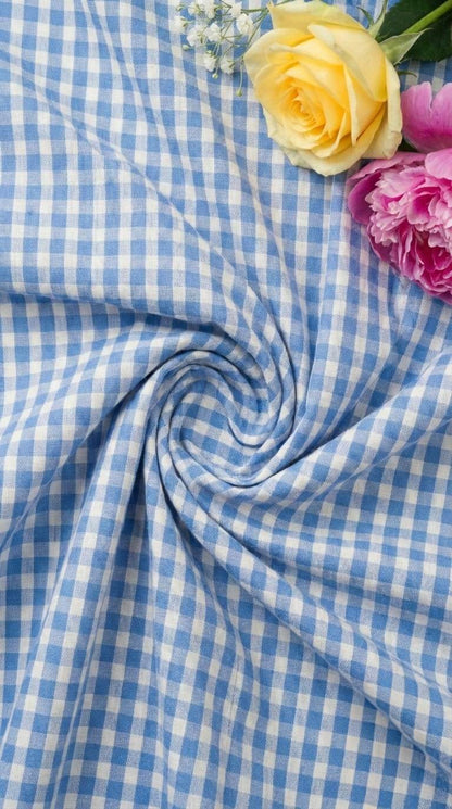 Blue & White checks shirting Fabric blend with cotton & polyster