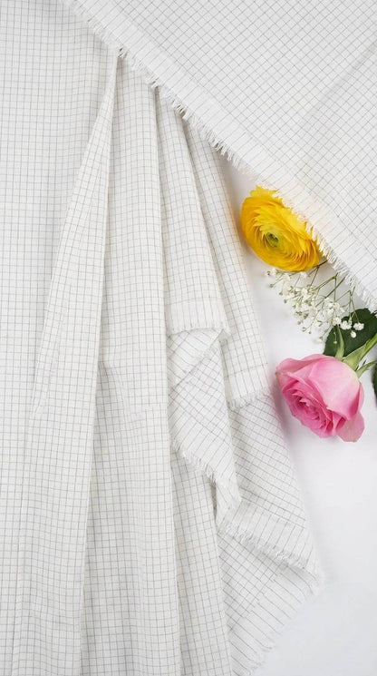 Off white with Grey checks shirting Fabric blend with cotton & polyster