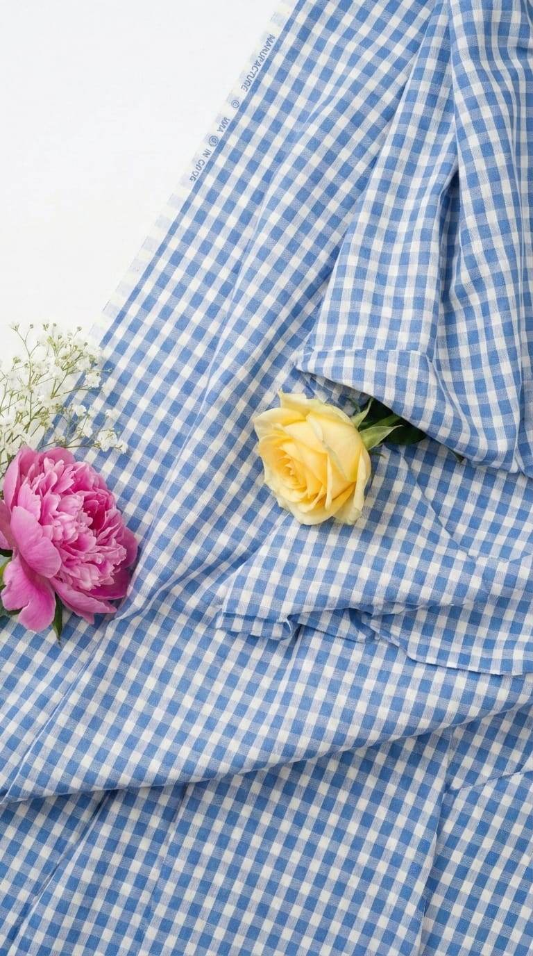 Blue & White checks shirting Fabric blend with cotton & polyster