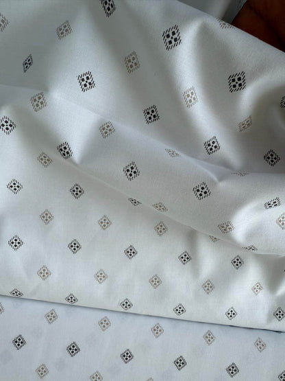 Off white with Brown & khakee motif shirting Fabric blended with cotton
